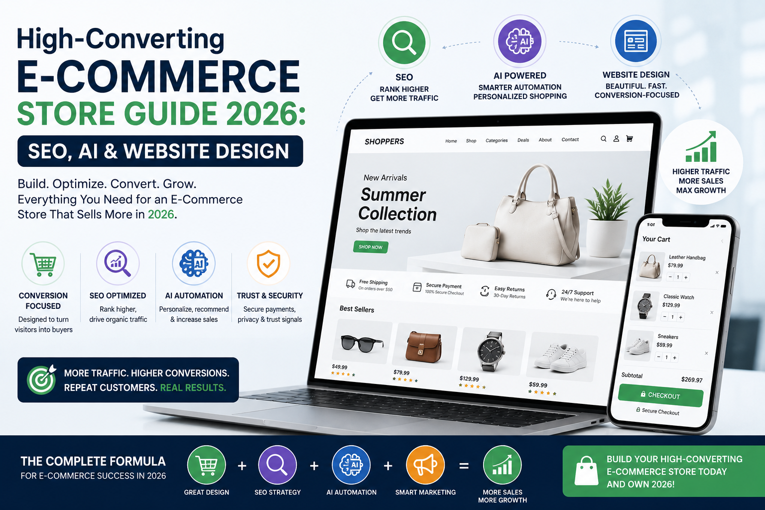 High-Converting E-Commerce Store Guide 2026: SEO, AI & Website Design